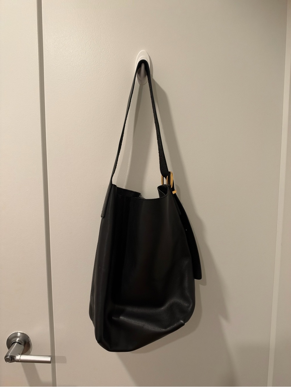 Classic Black Leather Shoulder Tote Bag